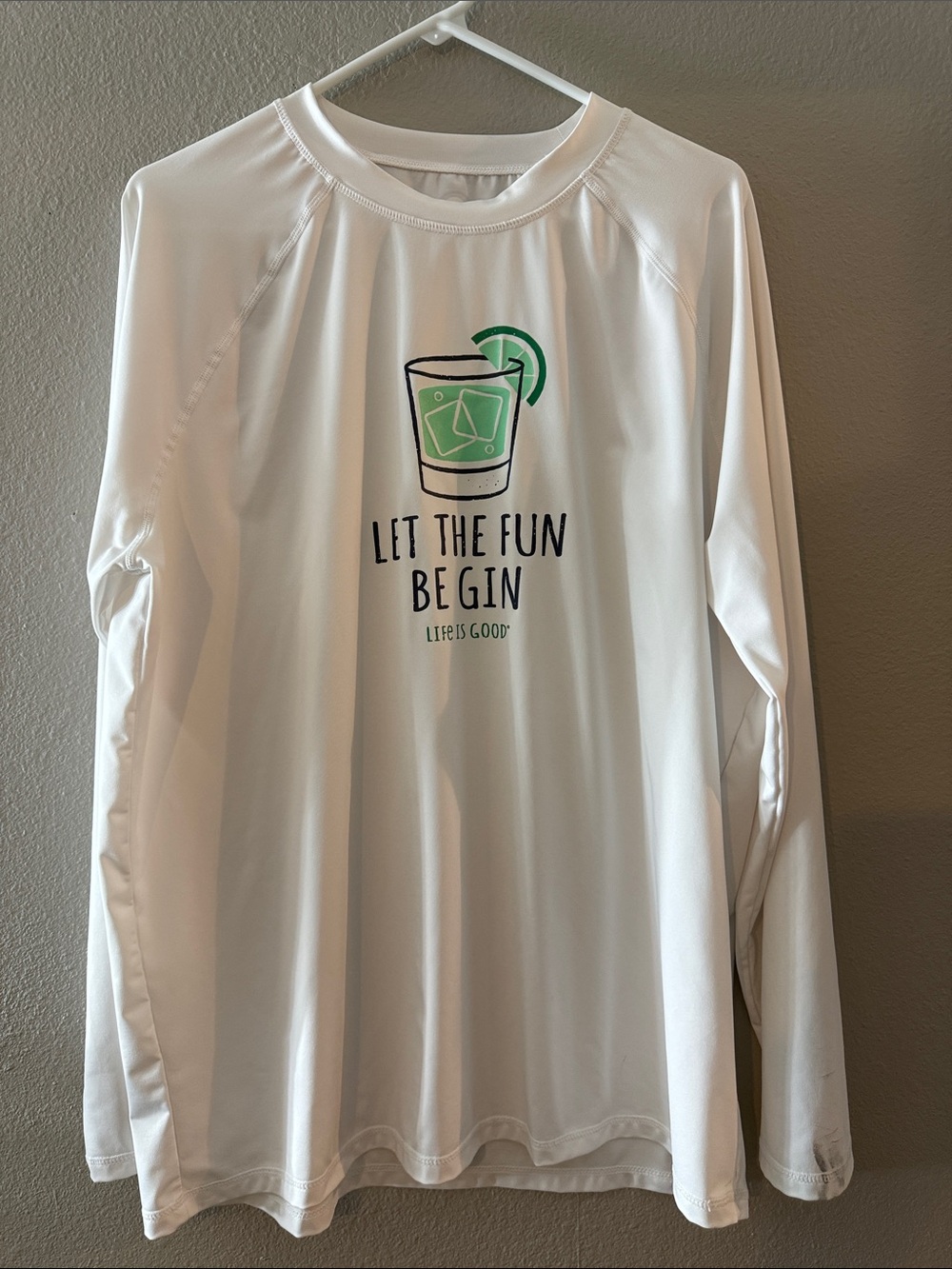 Life Is Good LET THE FUN BE GIN White Long Sleeve Swim Tee Rash Guard